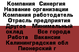 Компания «Синергия › Название организации ­ Компания-работодатель › Отрасль предприятия ­ Другое › Минимальный оклад ­ 1 - Все города Работа » Вакансии   . Калининградская обл.,Пионерский г.